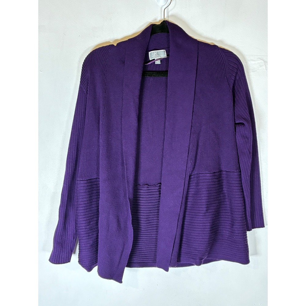 JM Collection Petite Purple Ribbed Shawl Collar Open Front Cardigan Stretch PM